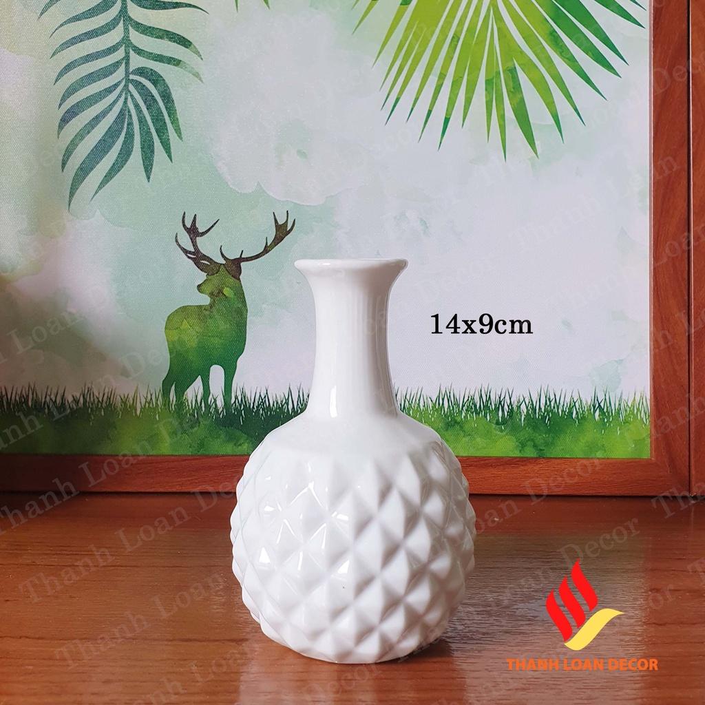 Bình hoa gốm sứ Bát Tràng cao 16 cm - 19 cm - Lọ hoa mini decor trang trí để bàn - Men sứ sương trắng