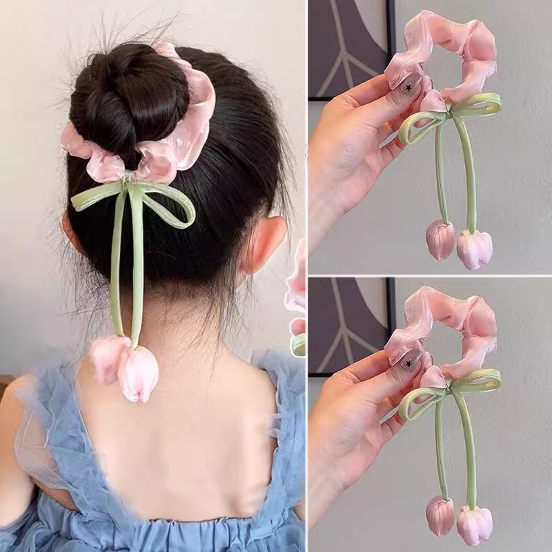 Dây buộc tóc hoa tulip màu sắc, cột tóc nữ xinh xắn