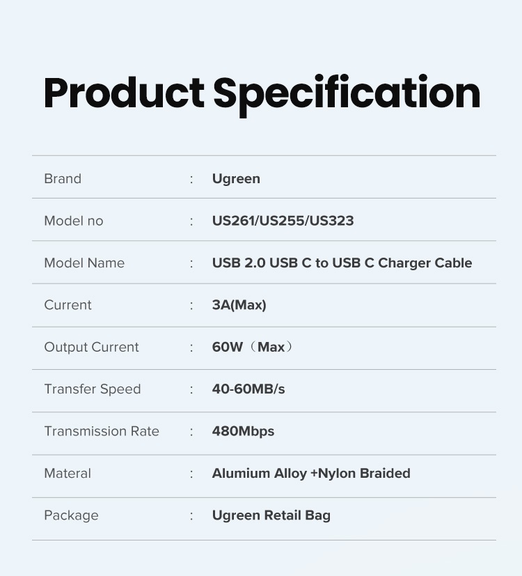 Cáp dữ liệu USB C ,truyền dữ liệu từ máy tính ra điện thoại, dài 1M màu xám Ugreen ( 50150) hàng chính hãng