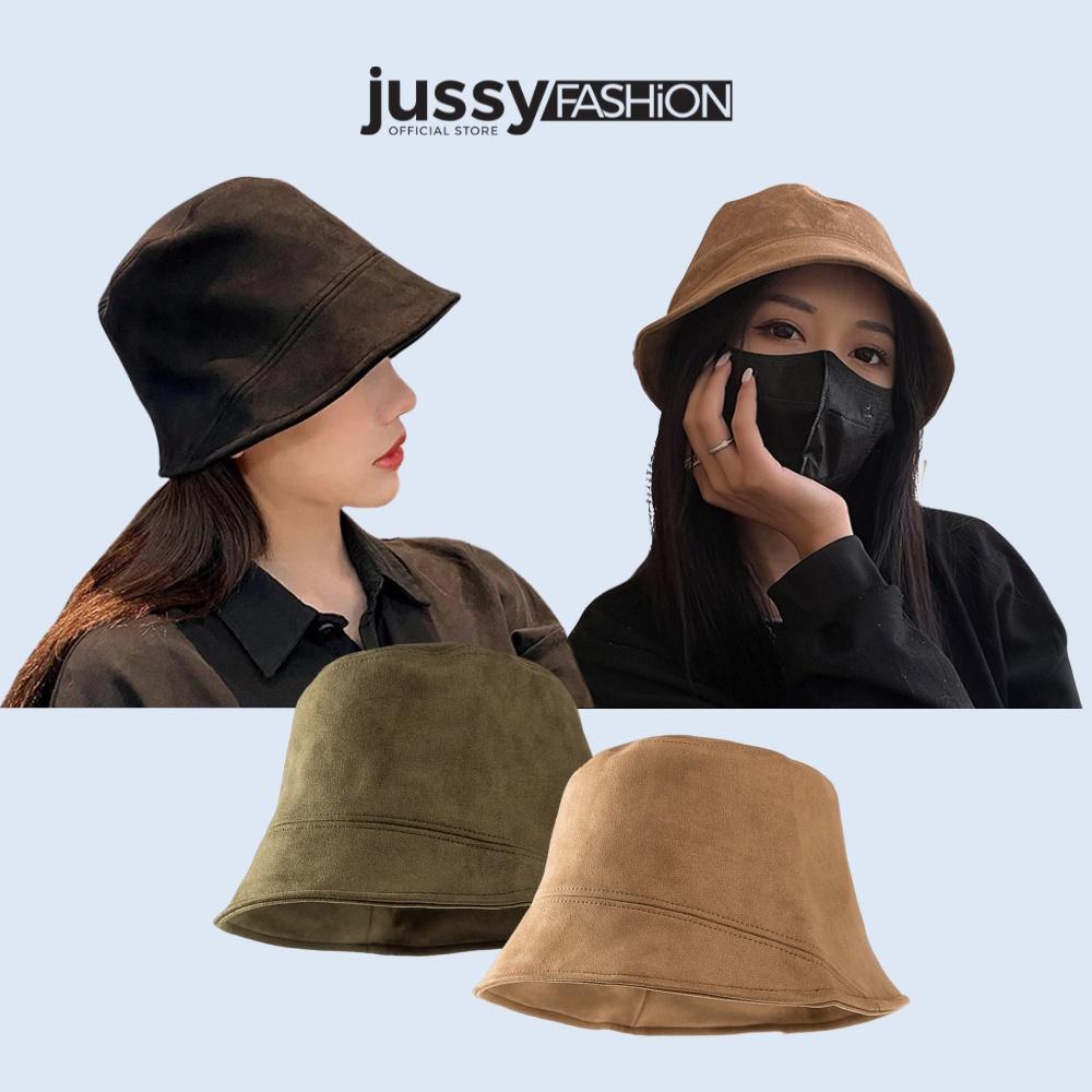 Mũ Bucket Unisex Vành Cụp Xéo Da Lộn Jussy Fashion Kiểu Nón Tai Bèo Cá Tính Phong Cách Thời Trang Hàn Quốc