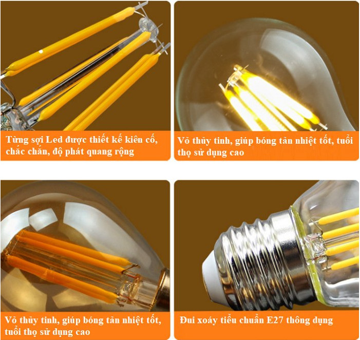 Bộ 5 dây đèn thả cổ điển Vintage bóng led Edison G45 4W