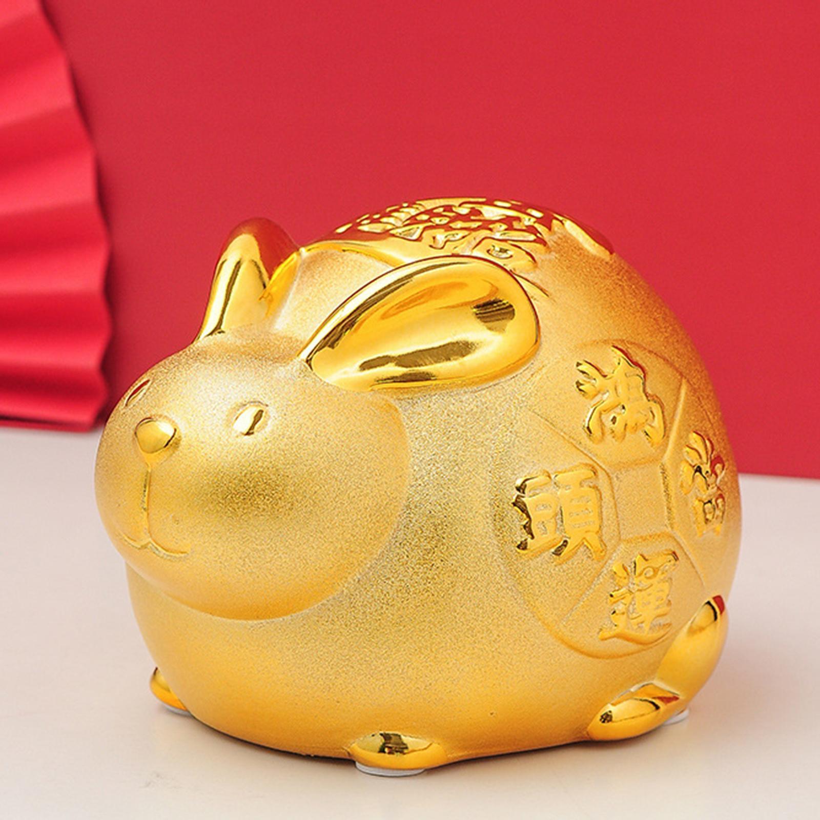 Lucky Rabbit Money Bank Bunny Figurines Statue Storage Case Desktop Display Money Saving Pot Jar for Presents Office Home Decor Business
