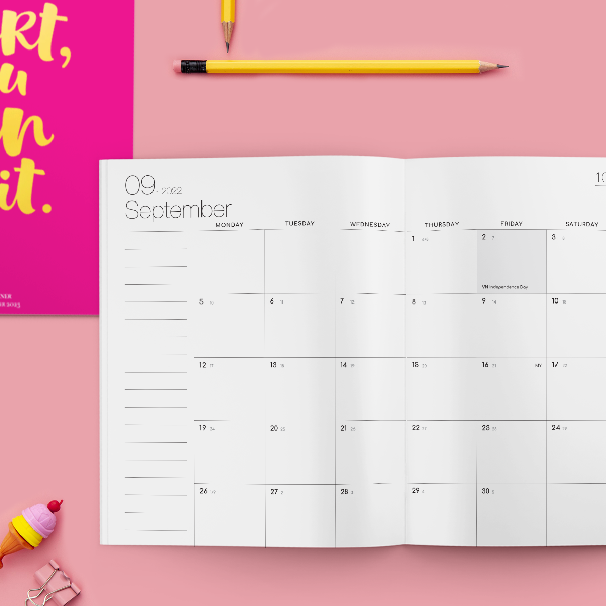 Sổ kế hoạch planner 18 tháng 2022-2023 SDstationery “Start, you can do it” 16.5x20.5, 48 trang, gáy dập ghim, bìa ép kim