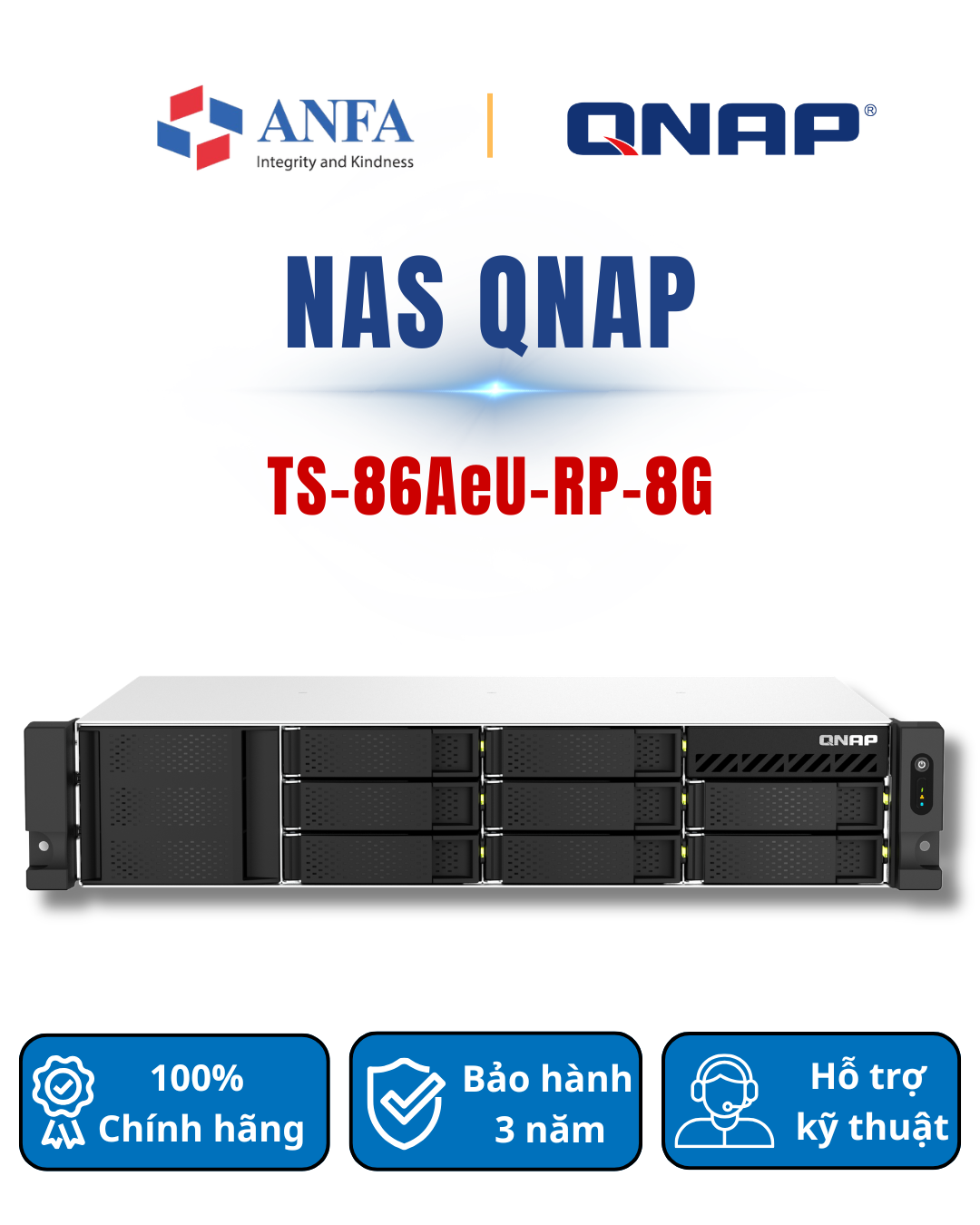 Thiết bị lưu trữ Nas QNAP, Model: TS-864eU-RP-8G-Hàng chính hãng