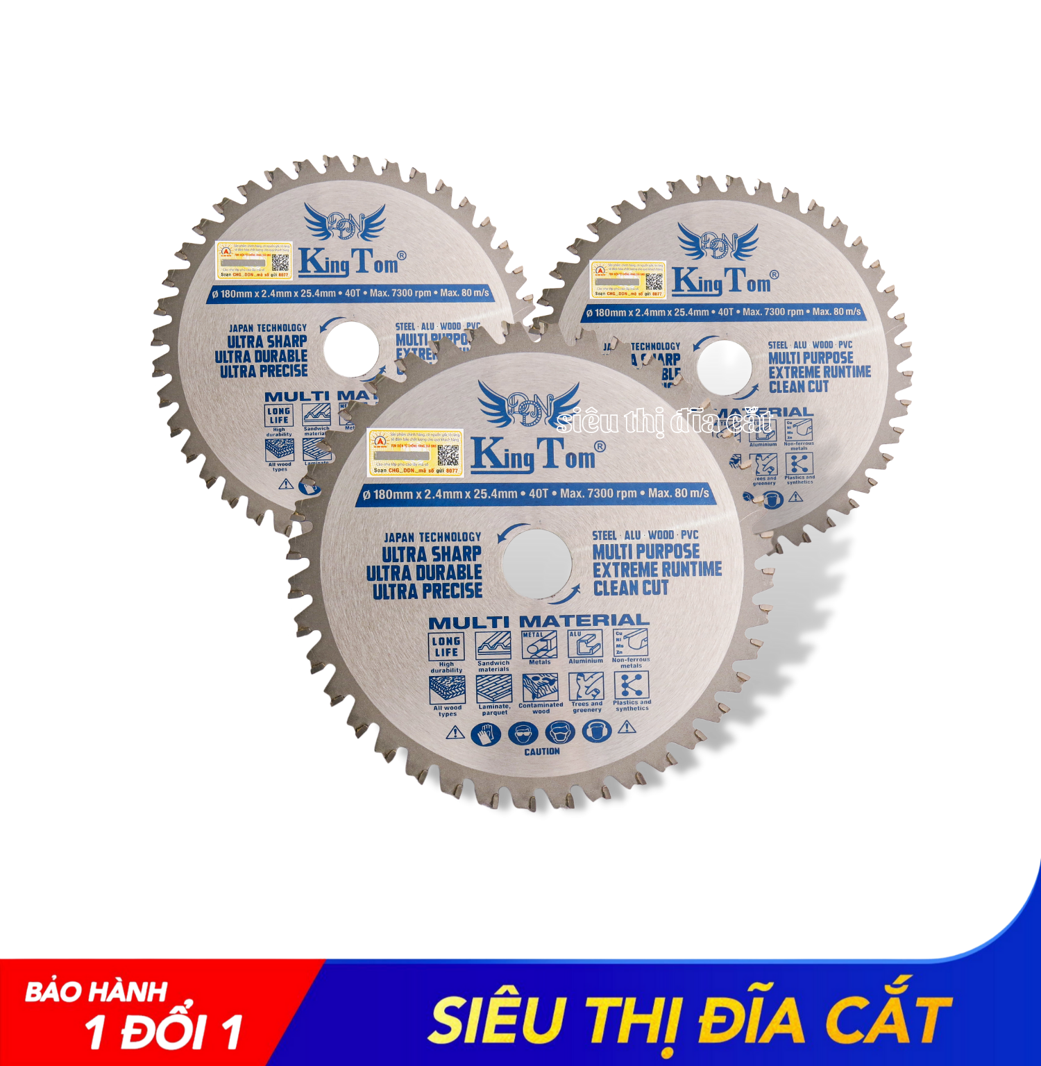 Lưỡi Cắt Gỗ Nhôm Cao Cấp 180-40 Răng (5 In 1) KingTom - Cắt Siêu Bén - Siêu Bền