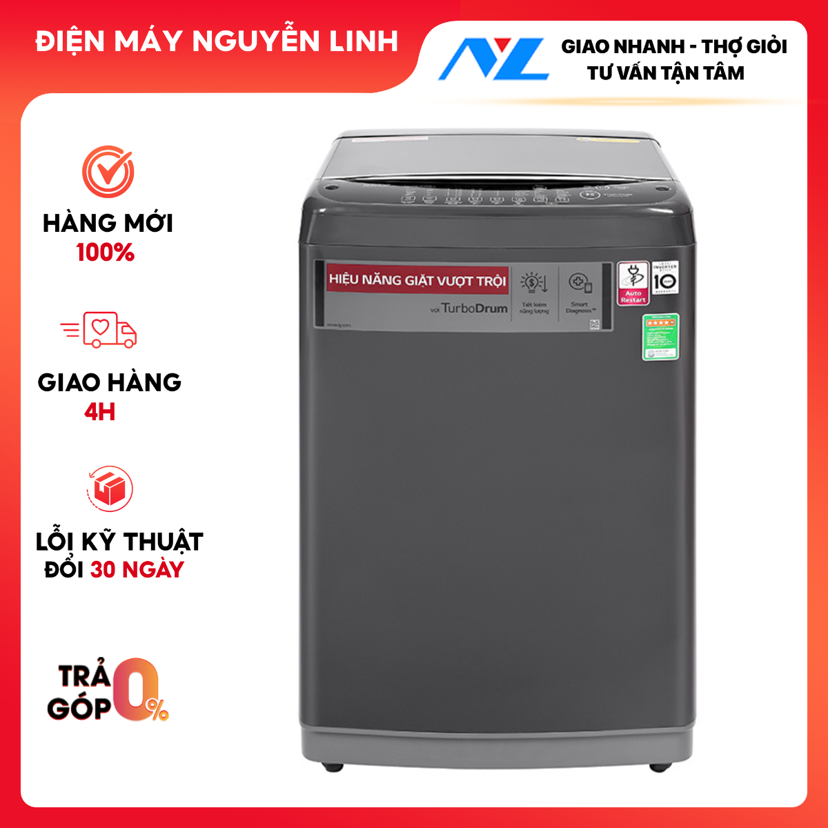 Máy giặt LG Inverter 9kg T2109VSAB - Chỉ giao HCM