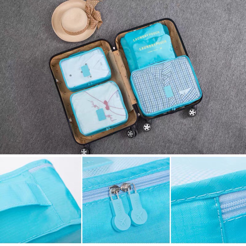 Set 6 món túi đựng hành lí du lich, chất liệu vải mềm mại dễ dàng mang theo sắp xếp gọn trong vali, túi du lịch, có khóa kéo dễ dàng bảo quản đồ dùng cá nhân, nhiều màu sắc-S6DL