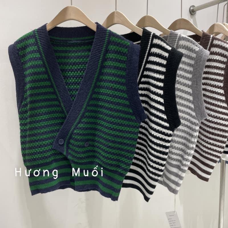 Áo ghile kẻ cài cúc kiểu mới - áo ghile hàn quốc