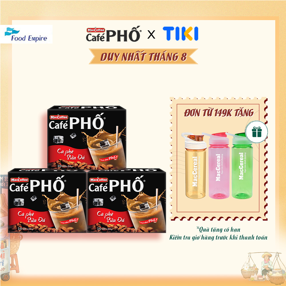 Combo 3 hộp Cà phê phố Sữa Đá - Maccoffee (hộp 10 gói x 24g)