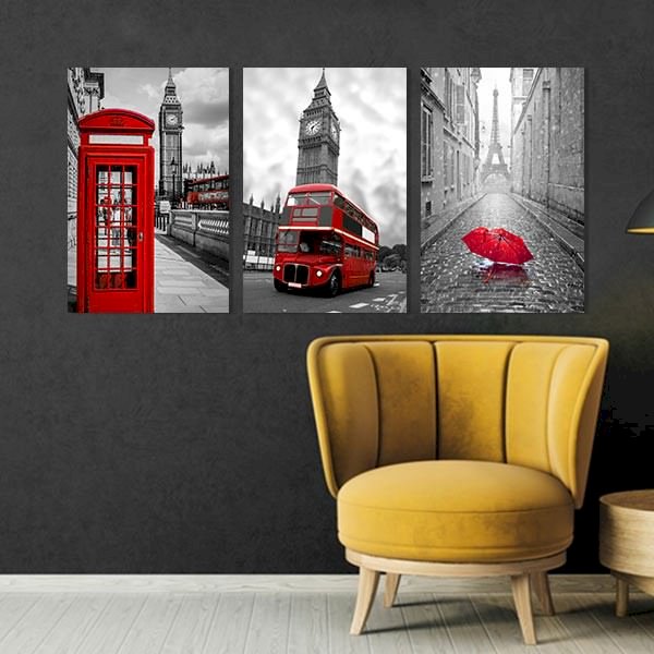 Bộ 3 Tranh Treo Tường Tông Đỏ W272