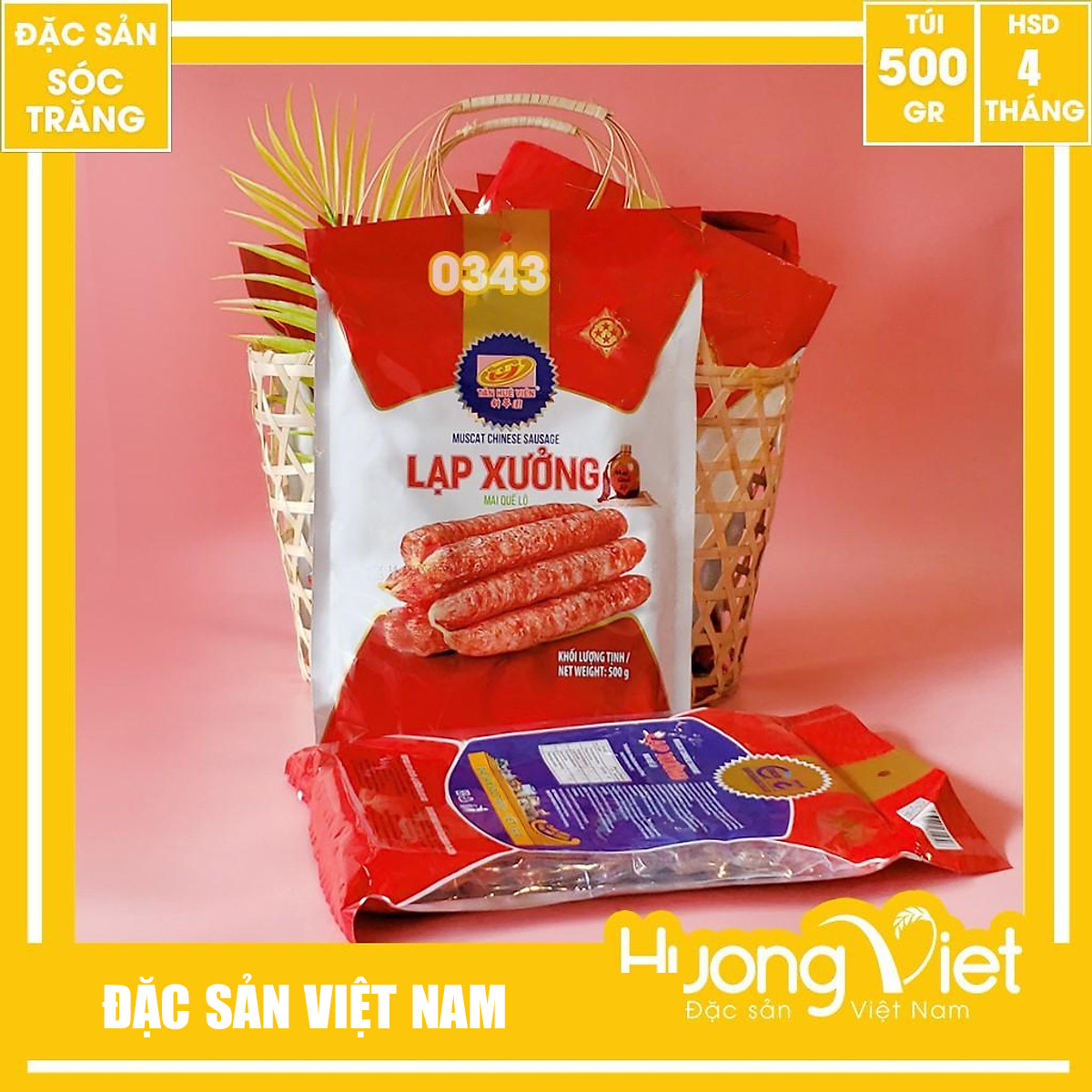 Đặc Sản Sóc Trăng - Lạp Xưởng Nạc Tân Huê Viên 500G Sóc Trăng Hút Chân Không, Thịt Lạp Sườn Heo Mai Quế Lộ Thơm Ngon Đậm Vị Truyền Thống