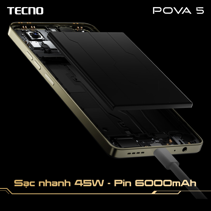 Điện thoại Tecno POVA 5 (8+8)/128GB - MediaTek Helio G99 - Sạc nhanh 45W - 6.8'' FHD+120HZ - Hàng Chính Hãng - BH 13 Tháng