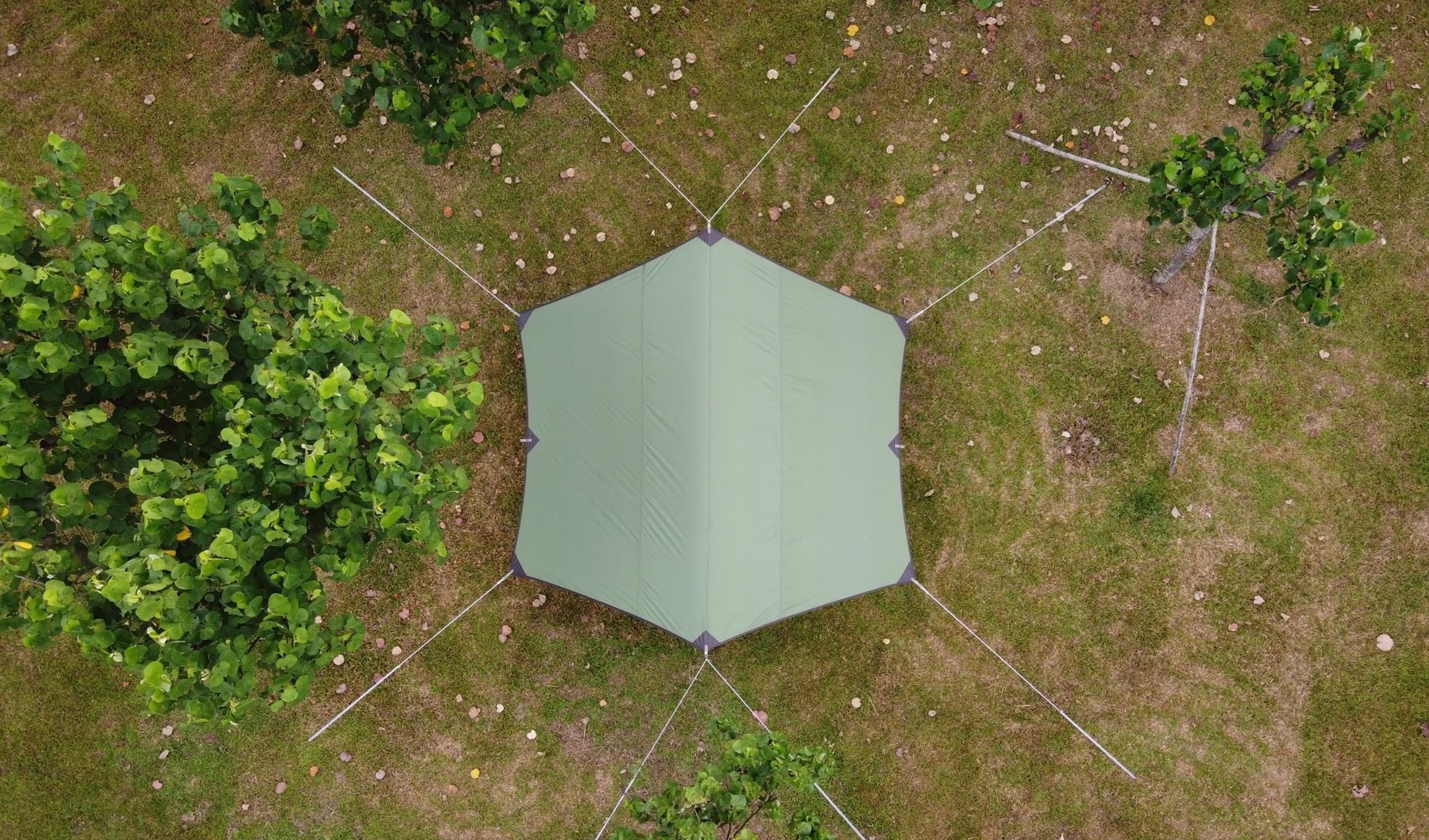 Hexa Tarp 4,4m × 4m + bộ trụ 2m (chống thấm mưa) xanh rêu