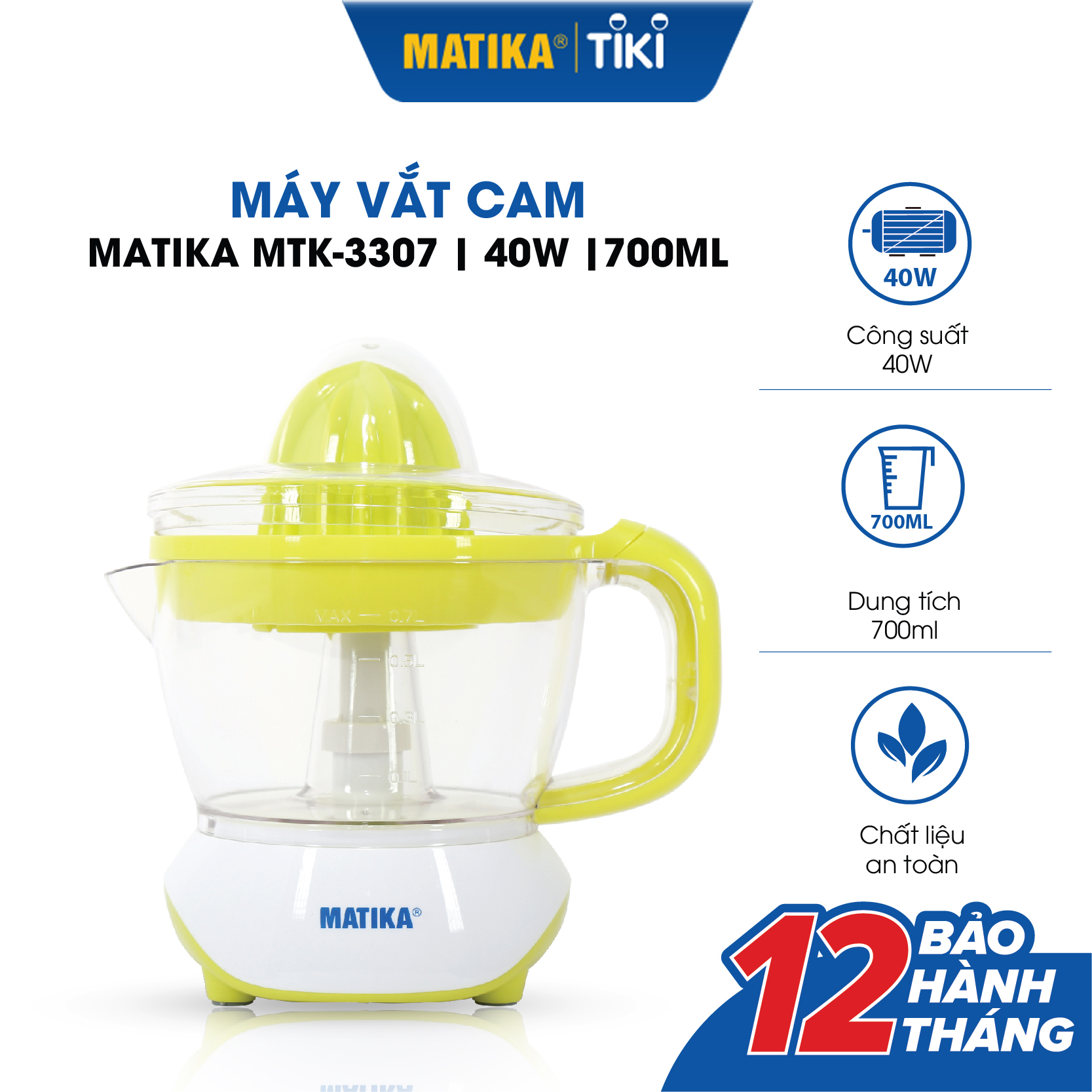 Máy Vắt Cam MATIKA Dung Tích 700ml MTK-3307 - Hàng chính hãng