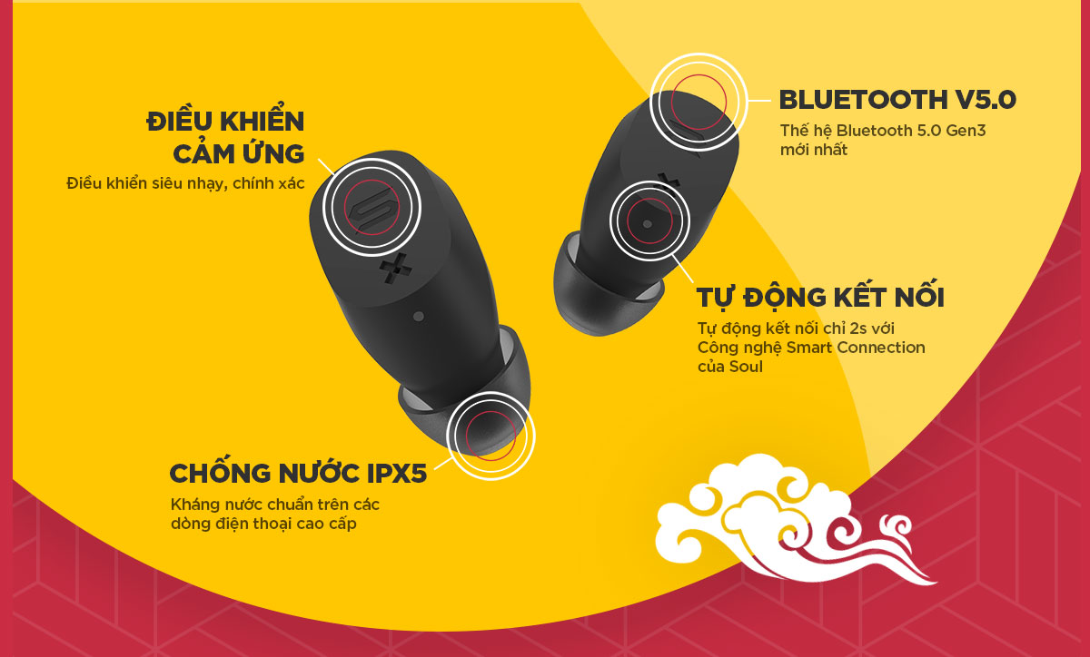 Tai Nghe True Wireless Soul ST-XX SS52YL Bluetooth v5.0 - Điều Khiển Cảm Ứng - Chống Nước IPX5 - 20 Giờ Sử Dụng - Hàng Chính Hãng