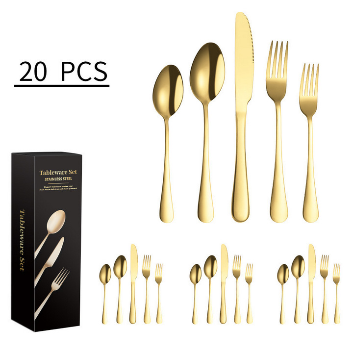 Bộ Set Dao Muỗng Nĩa Cao Cấp FLATWARE LUXURY GOLDEN (20PCS BOX) - Home and Garden