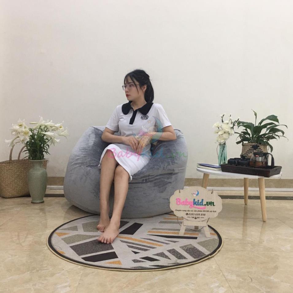 Ghế xốp dáng lê, size L. xám nhung đơn màu, có xốp