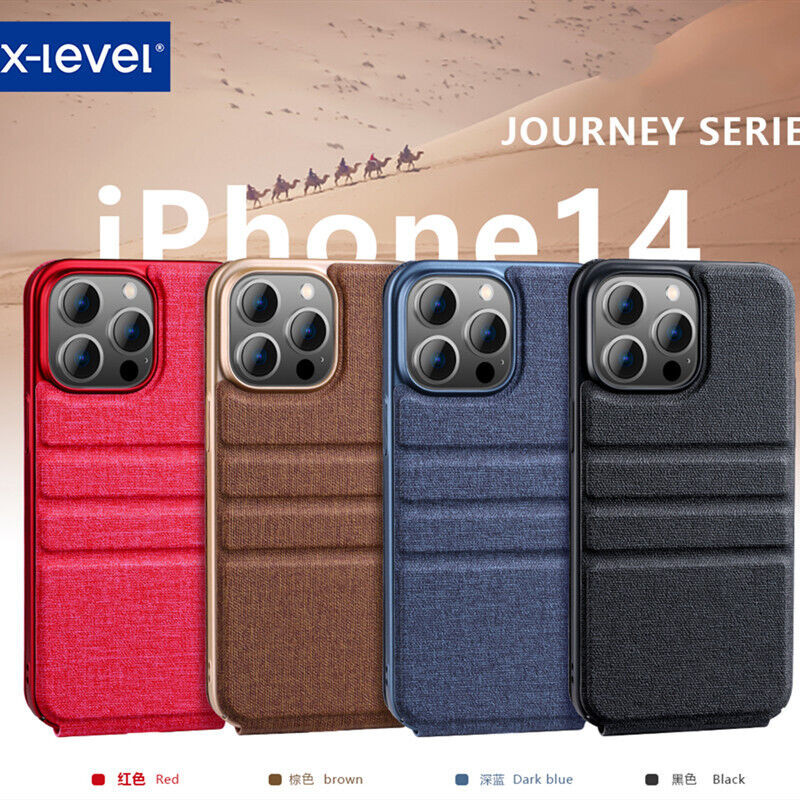 Case bao da ốp lưng canvas cho iPhone 14 Pro (6.1 inch) hiệu X-level Stand Journey bảo vệ camera, lật dọc kiêm giá đỡ điện thoại - hàng nhập khẩu