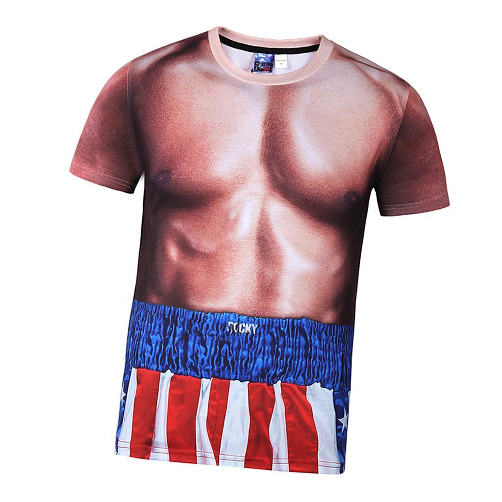 Funny American Style T-Shirt Men Summer 3D Print Crew Neck Short Sleeve Muscle Man Tee M-3XL