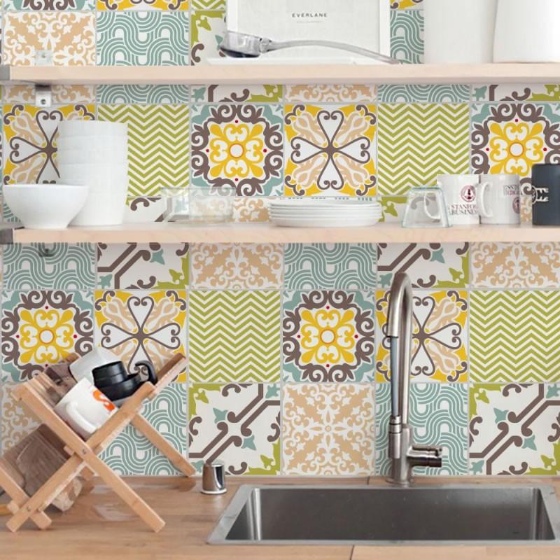 Decal dán bếp Decan dán tường Decal chống nước dán kính, nhà tắm - Decal gạch bông loại 1- BoxlineYellow