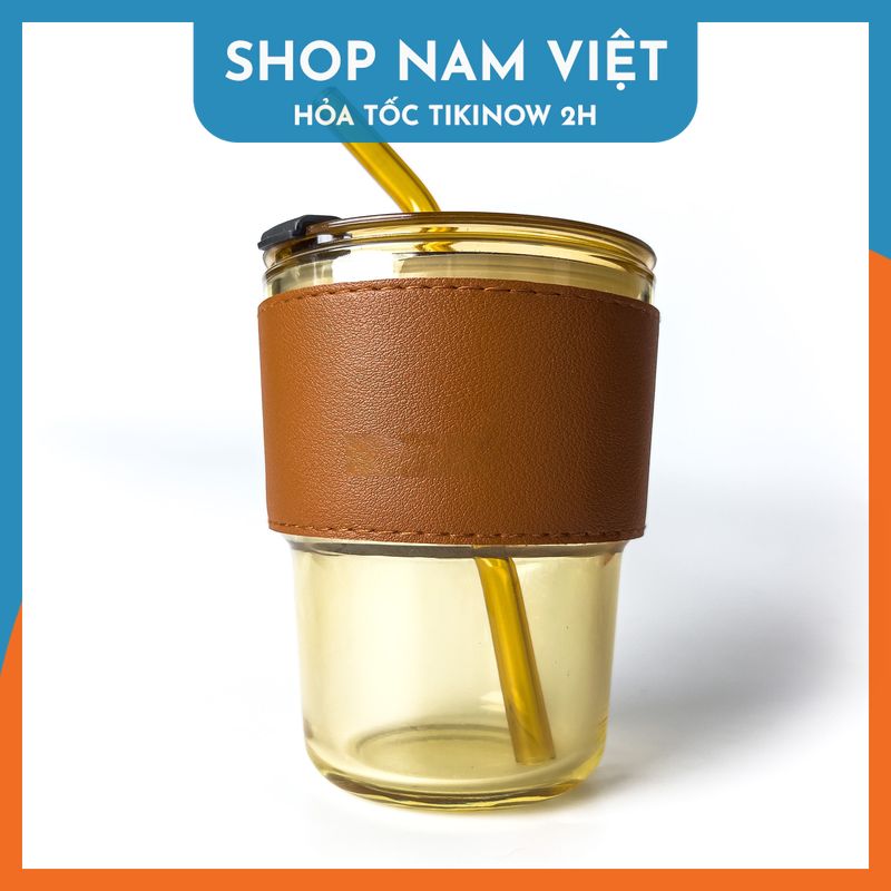 Ly Thủy Tinh 360ml Bọc Da Kèm Ống Hút