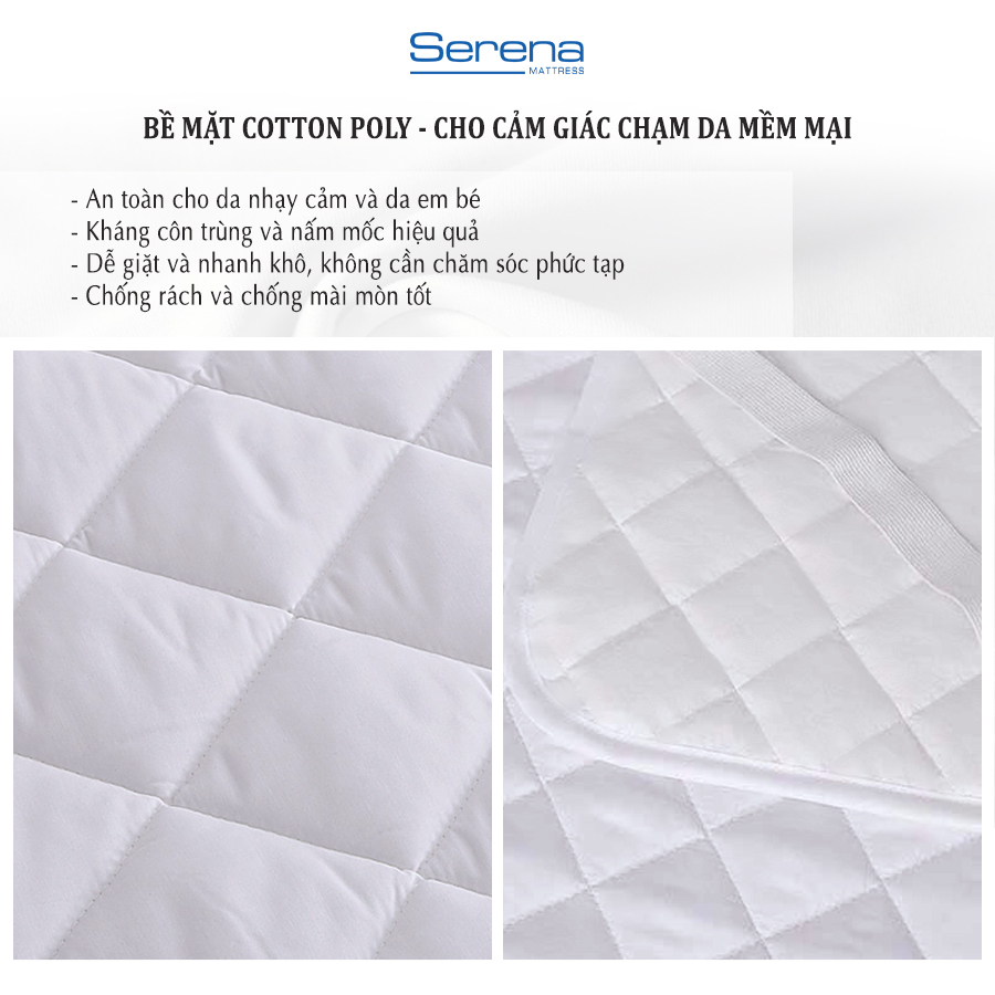 Tấm bảo vệ nệm chống thấm nước cotton SERENA cao cấp - tấm thảm miếng lót trải bảo vệ đệm nệm niệm giường ngủ nằm mỏng làm mát chống thấm đa năng