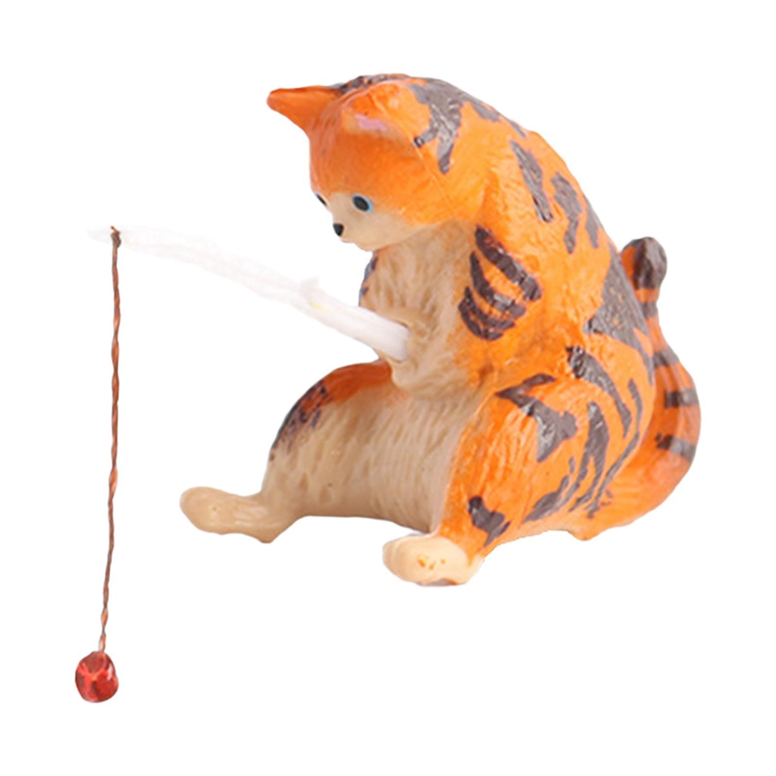 Cat Fishing Figurine Decorative Kitten Fishing Ornament for Garden