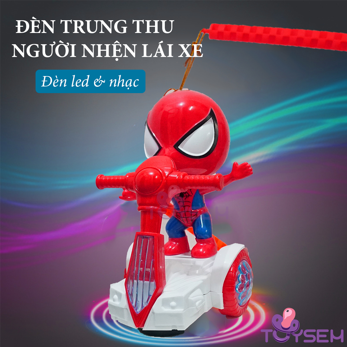 Lồng đèn trung thu người nhện lái xe có đèn và nhạc - Đồ chơi đèn trung thu - Quà tặng trung thu, sinh nhật cho bé