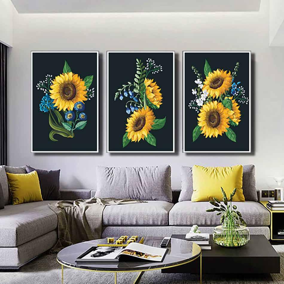 Bộ 3 tranh canvas treo tường Decor Hoa hướng dương – DC124