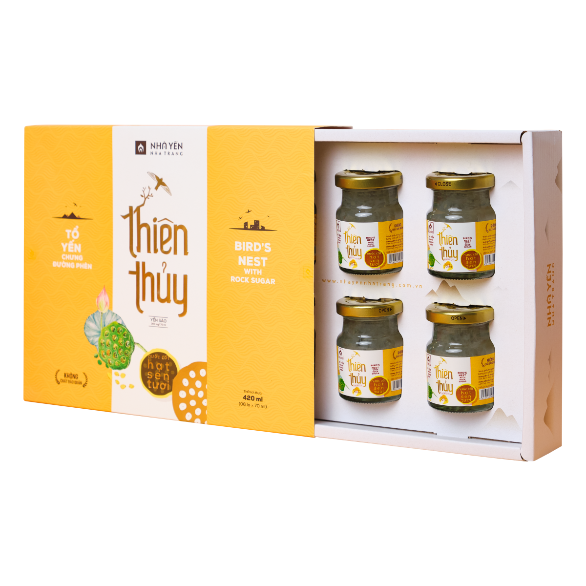 Thùng 12 Hộp Nước Yến Sào Thiên Thủy - Vị Hạt Sen - Nhà Yến Nha Trang - Hộp 6 Lọ - Có Đường - Tổ Yến Chưng Sẵn - Nước Yến Chưng Sẵn - Hàng Chính Hãng