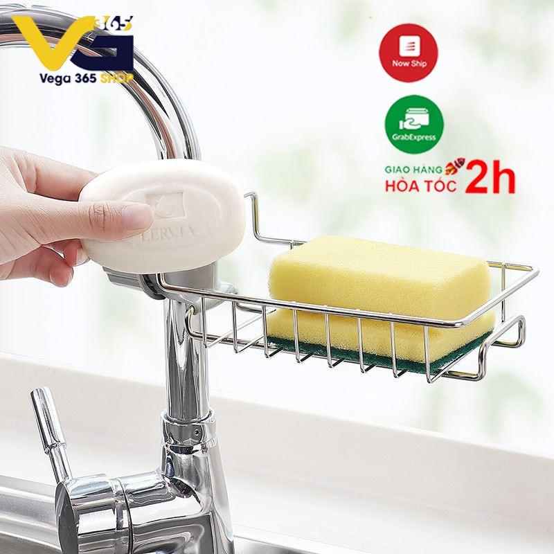 Giá để đồ inox cài cạnh vòi nước rửa bát nhà tắm