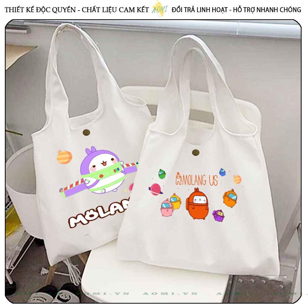 TOTE CANVAS friend molang FORM TRÒN TÚI VẢI ĐEO VAI BAG NÚT BẤM SIZE LỚN AOMIVN DU LỊCH DẠO PHỐ CÁ TÍNH