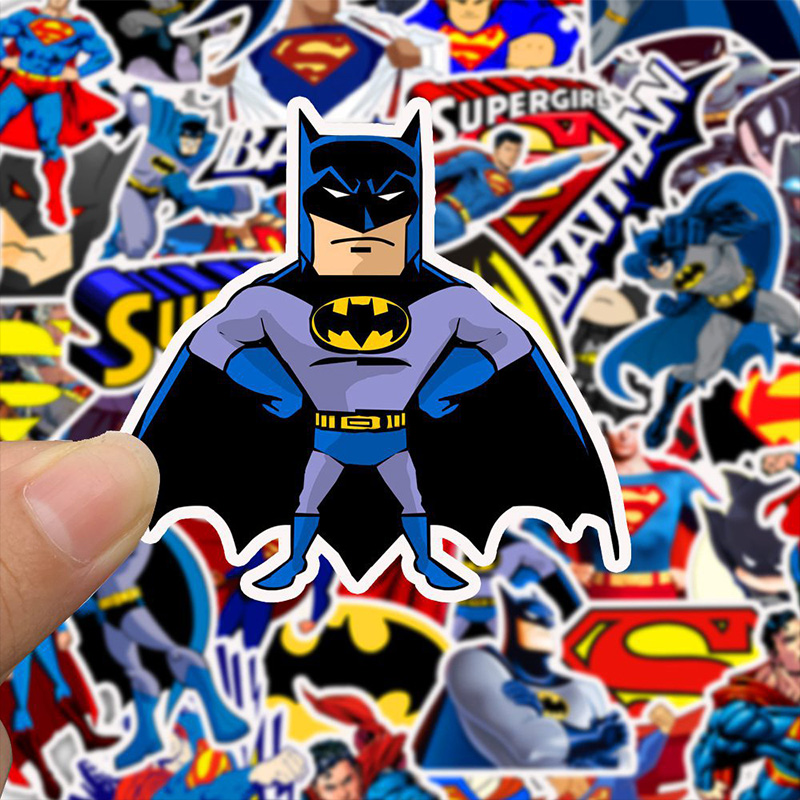 Sticker Super Man và Batman chống thấm nước trang trí mũ bảo hiểm, đàn, guitar, ukulele, điện thoại laptop
