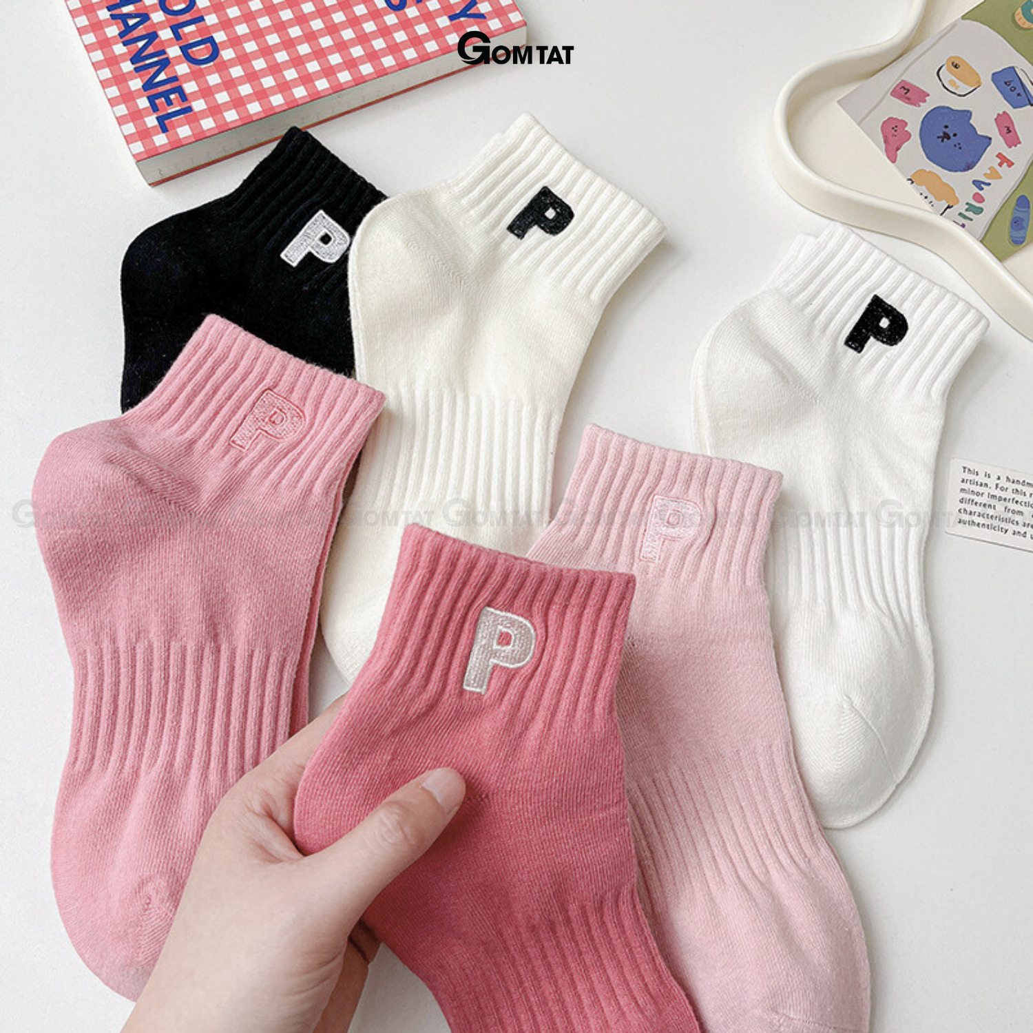Tất nữ cổ ngắn cao cấp mẫu chữ P, vớ cổ thấp chất liệu cotton mềm mại, thấm hút - NGANCHUP-UYE-7003-1DOI