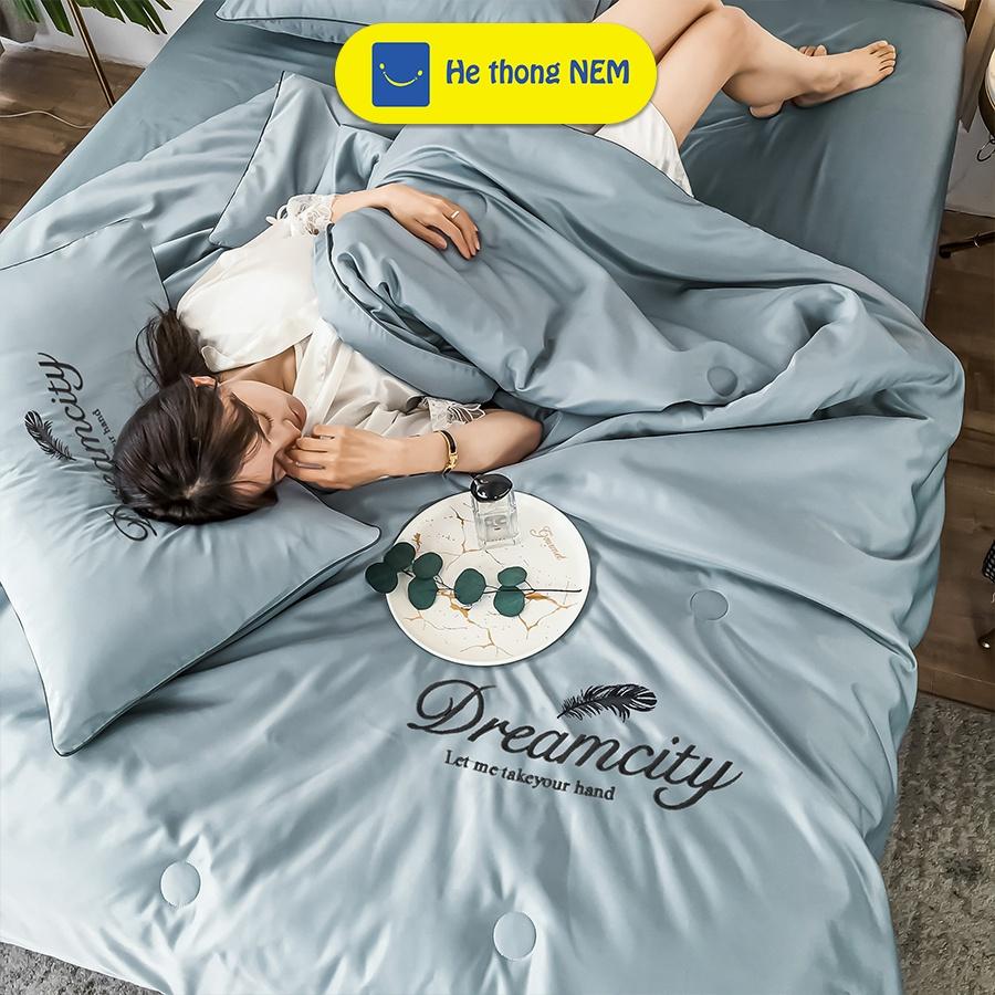 Ga Trải Giường 5 Món Phi Lụa Cotton SERENA Cao Cấp Dream City Vỏ Chăn Grap Drap Trải Phủ Bọc Giường Kèm Gối