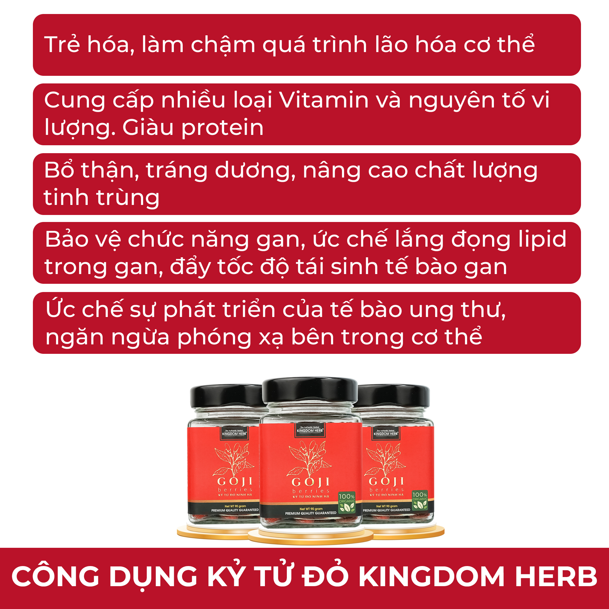 Kỷ tử organic Ninh Hạ Kingdom Herb chính hãng thượng hạng hộp 90g - KQ