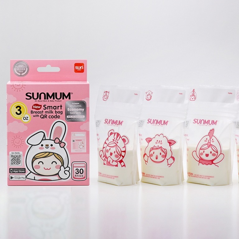 Hộp 30 túi trữ sữa sunmum mini 100ml Thái Lan (có tem niêm phong) tặng 2 zipper 15x20cm