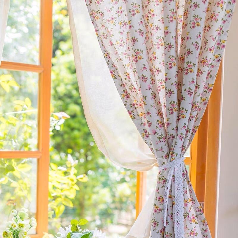 Rèm cửa sổ họa tiết hoa hồng vintage, rèm vải hoa xinh xắn trang trí decor phòng ngủ, màn chống nắng cao cấp