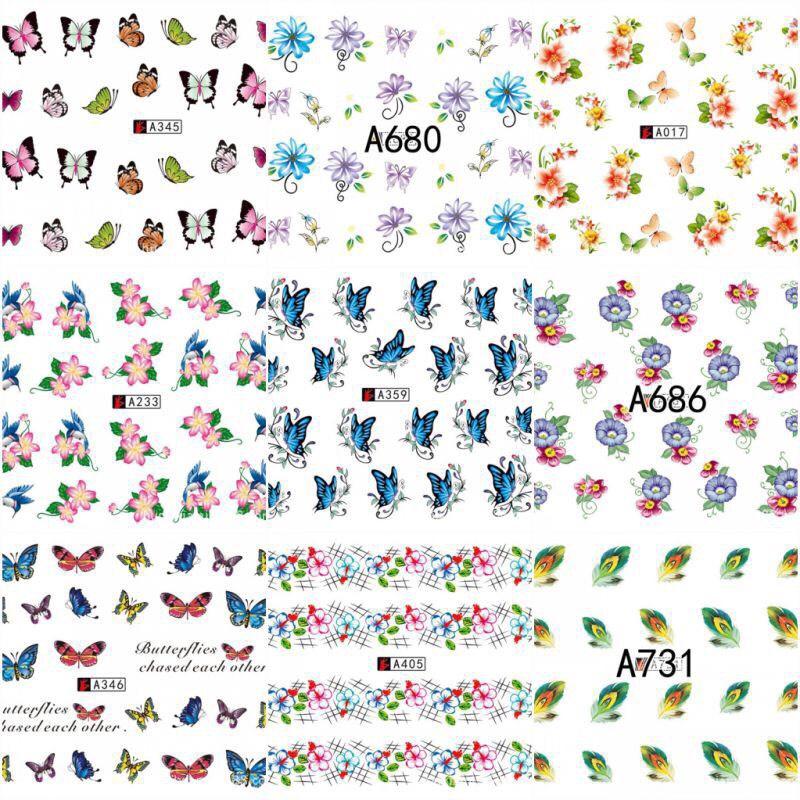 Bộ 10 tấm decal dán móng họa tiết bông hoa, cánh bướm - sticker trang trí móng nghệ thuật Nail art sang trọng H10