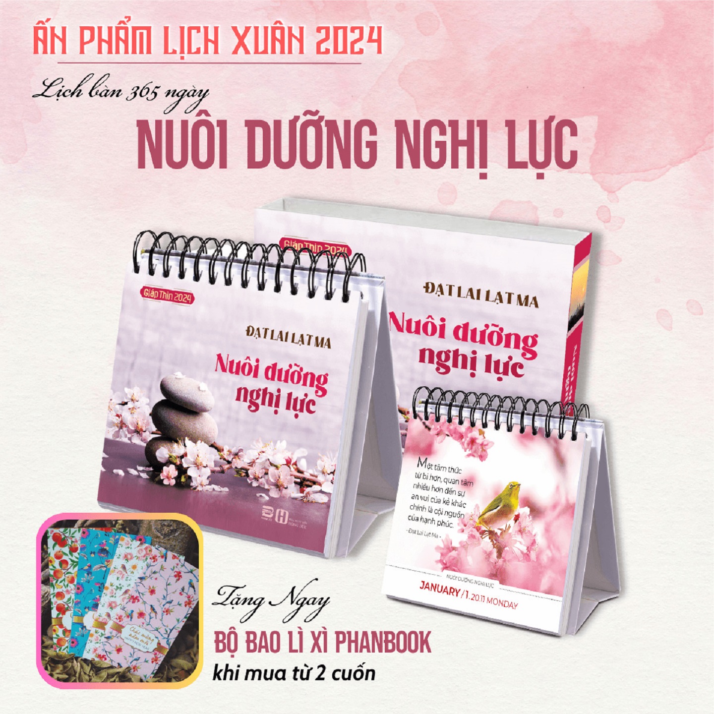 Lịch bàn 2024 - 365 Ngày Nuôi Dưỡng Nghị Lực - Đạt Lai Lạt Ma