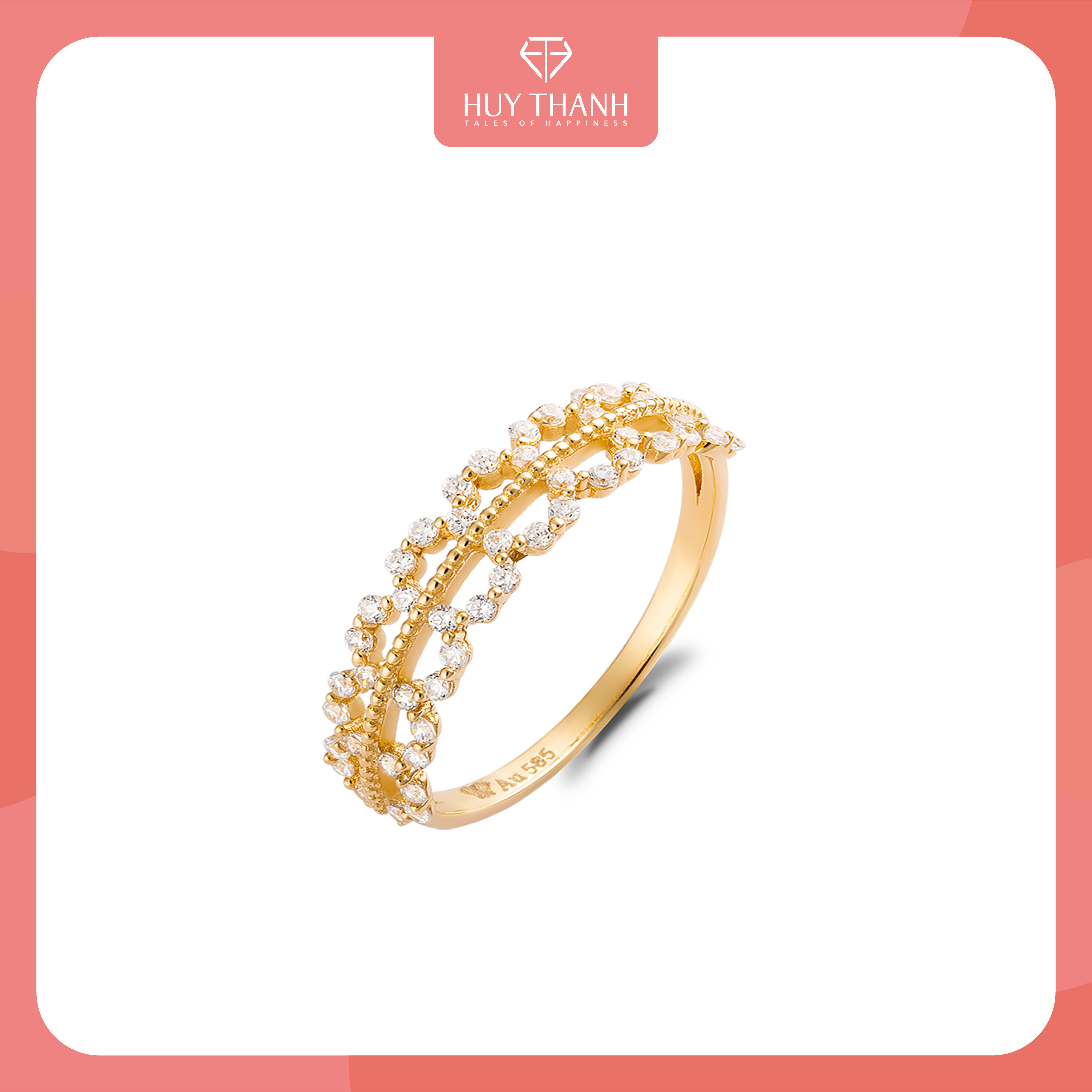 Nhẫn Nữ Vàng 14K Họa Tiết Độc Đáo Đính Đá CZ Cao Cấp Lấp Lánh NLF417 Huy Thanh Jewelry