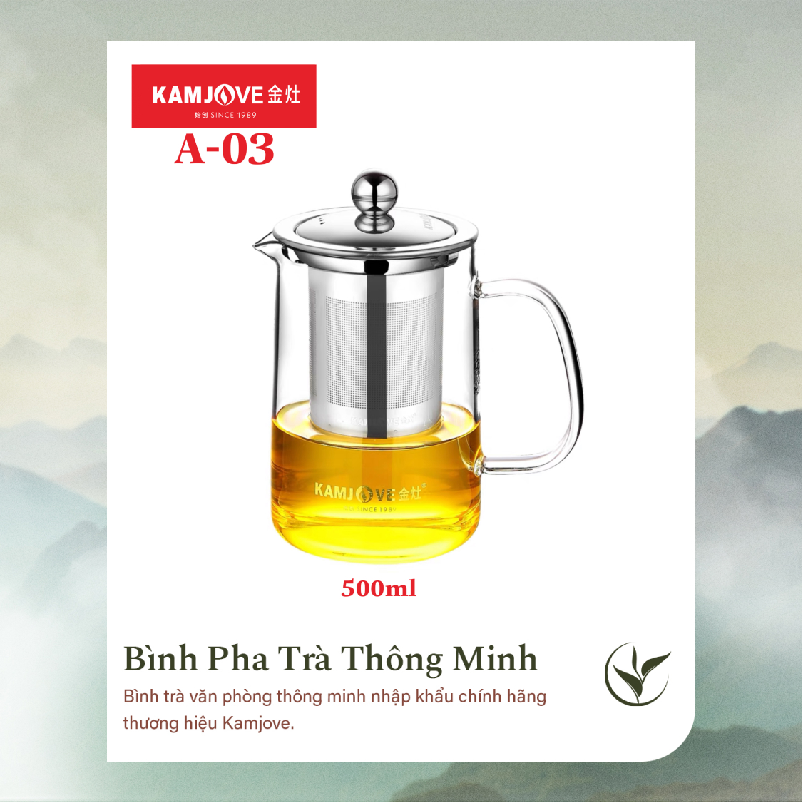 Ấm Pha Trà Thủy Tinh 500ml có lõi lọc Kamjove A-03