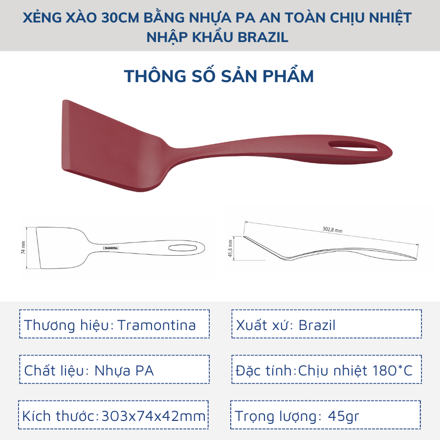 Xẻng Xào Xẻng Lật Tramontina 30cm Chất Liệu Nhựa PA An Toàn Chịu Nhiệt Nhập Khẩu Brazil