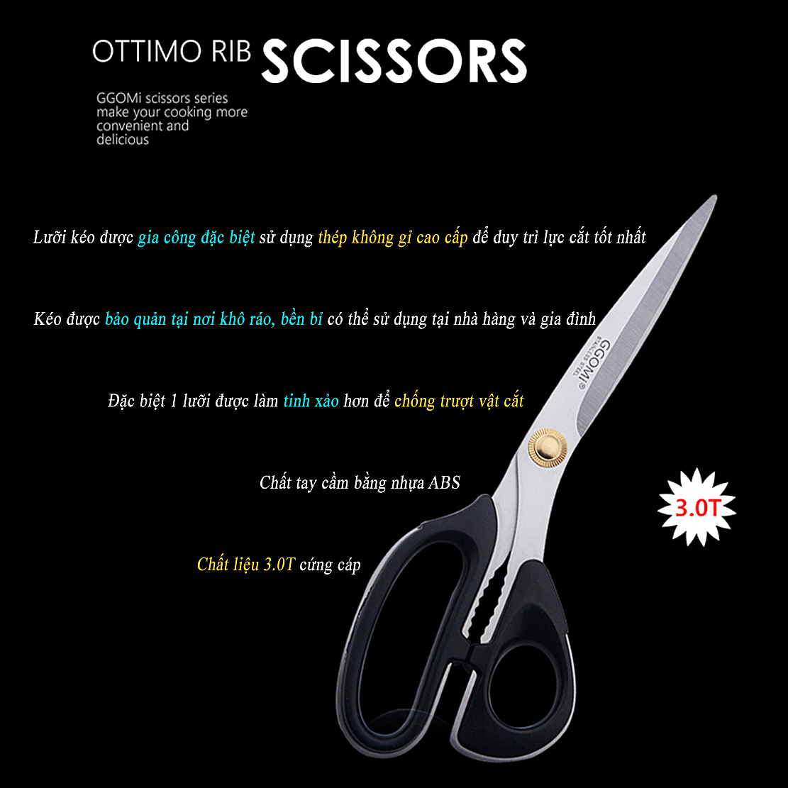 Kéo cắt sườn dài 26cm, lưỡi kéo dài 11.5cm bằng thép không gỉ an toàn sức khỏe của GGOMi Hàn Quốc GG157