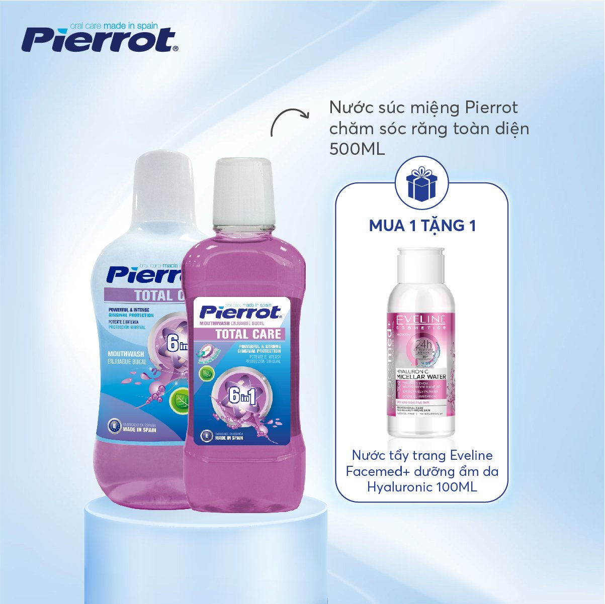[ Tặng nước tẩy trang 100ml ] Nước súc miệng chăm sóc răng toàn diện Pierrot 500ml