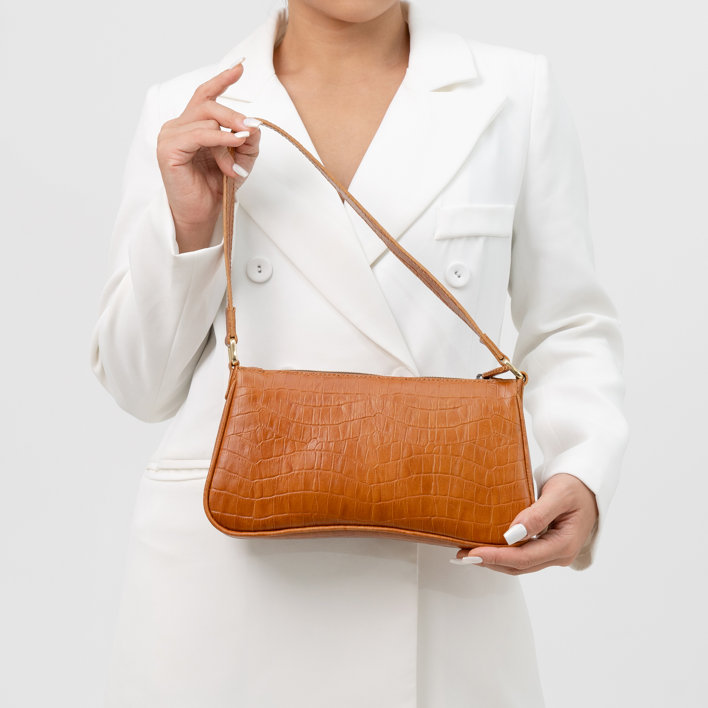 Túi đeo vai da bò thật dập vân cá sấu cao cấp may thủ công