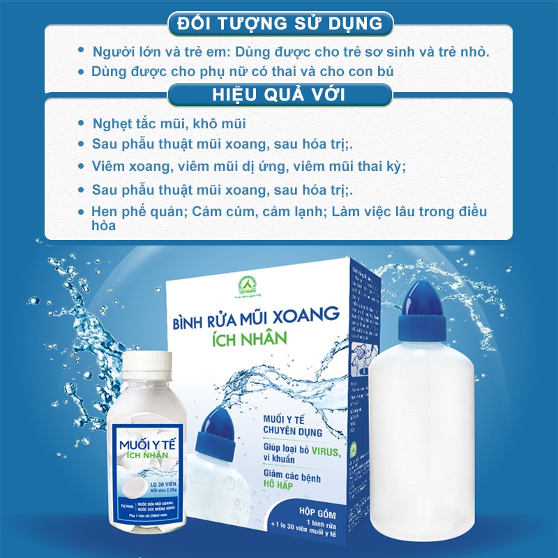 [Chính Hãng + FreeShip] Bộ 1 bình và 1 lọ muối y tế 30 viên BBR vệ sinh mũi họng diệt khuẩn, giảm các bệnh hô hấp