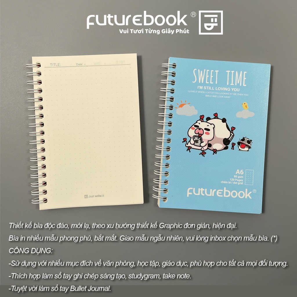 FUTUREBOOK - Sổ Lò Xo Bìa Mềm A6-Dòng Kẻ Chấm Dot-Định Lượng 80GSm-120 Trang. MSP LM610