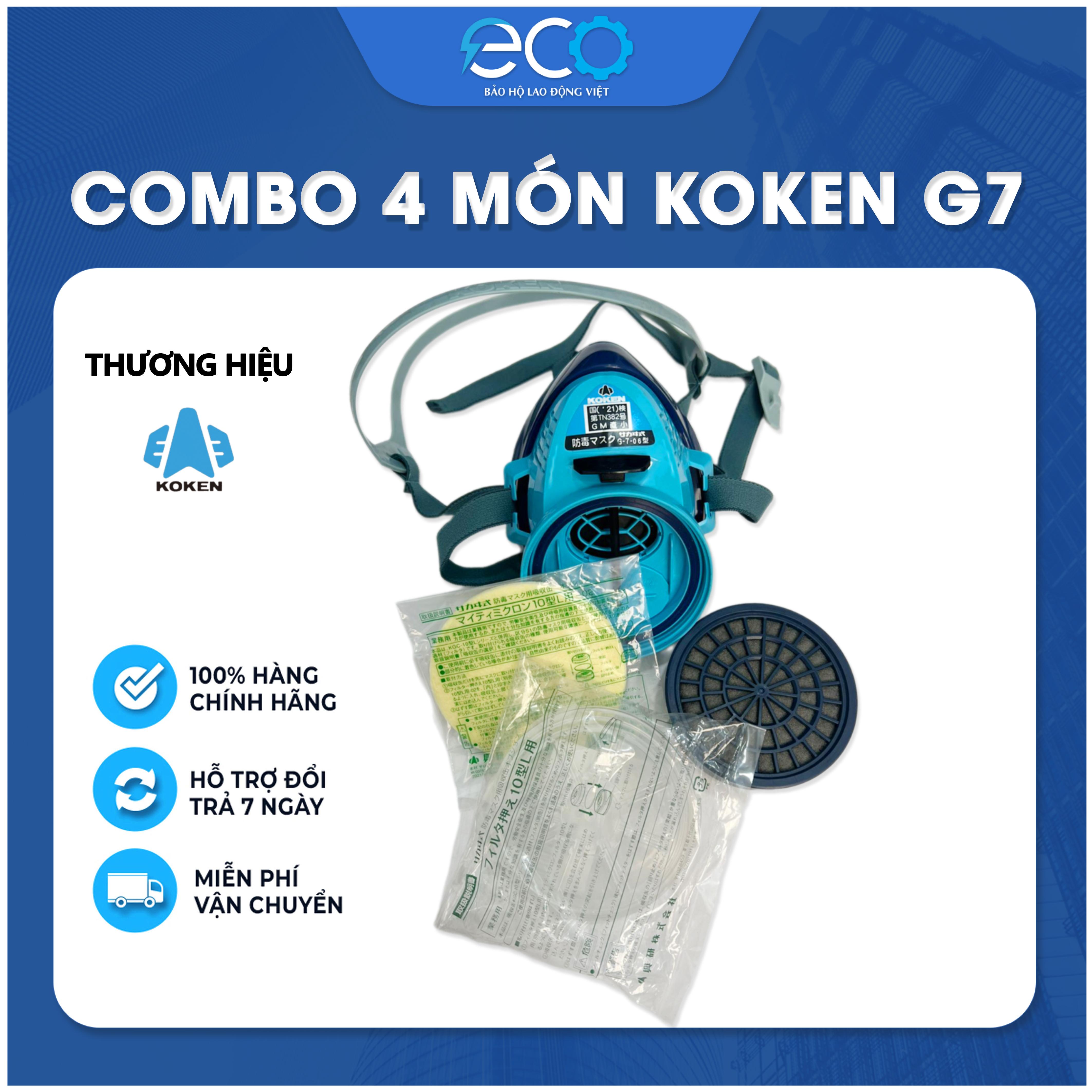 Bộ 4 món mặt nạ Koken G7 – Phun sơn, phun thuốc, chống bụi chuẩn Nhật Bản
