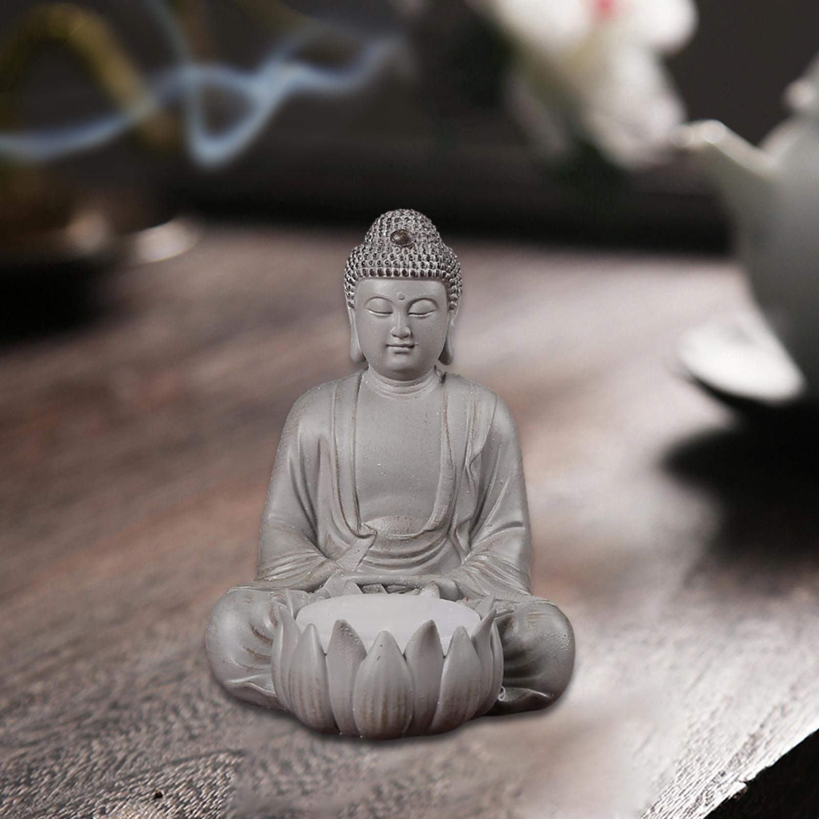 Lotus Buddha Statue Candle Holder Decorative Prop Hand Carved Resin Figurine